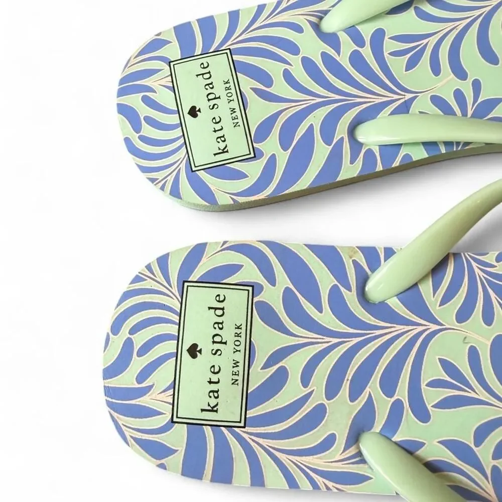 Kate Spade New York Mint Green Blue Printed Bow Flip Flops Sandals Women’s 11